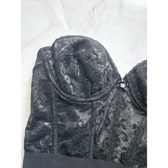 Sears Black Lace Vintage Bustier Longline Pinup Underwire Strapless Bra 36C - Picture 3 of 11